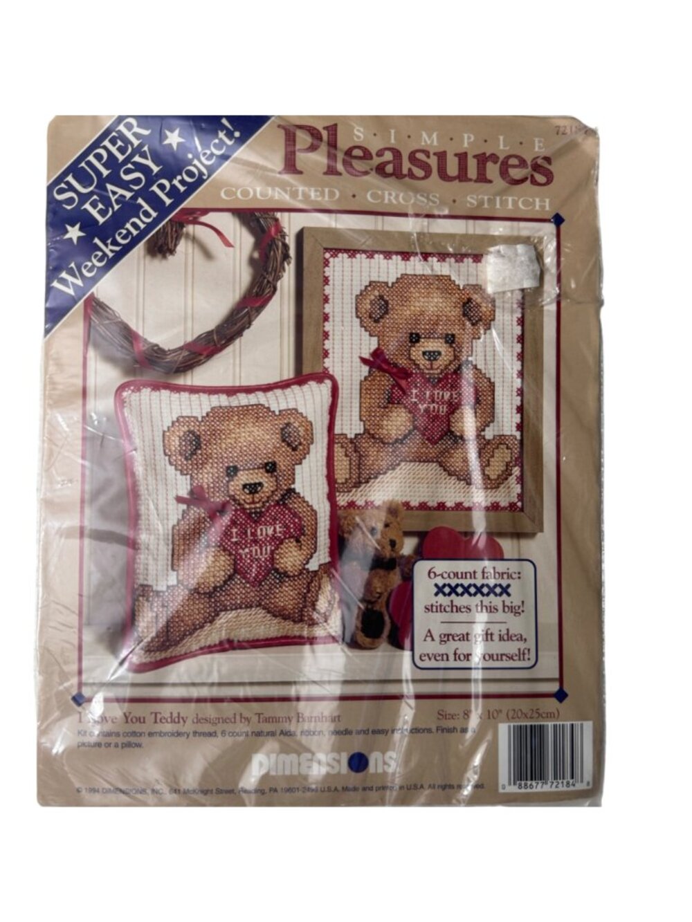 Simple Pleasures Counted Cross Stitch Kit Love You Teddy 8 "x 10" 6-Count Fabric - Picture 5 of 5